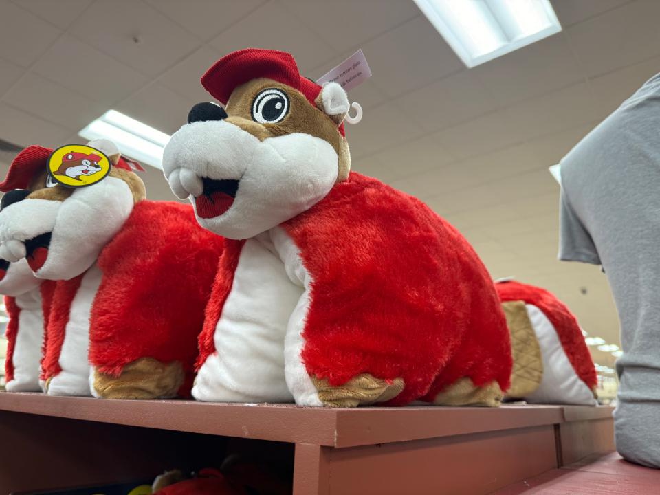 The Buc-ee Beaver Pillow Pal is a stuffed animal that can be unfolded into a pillow.