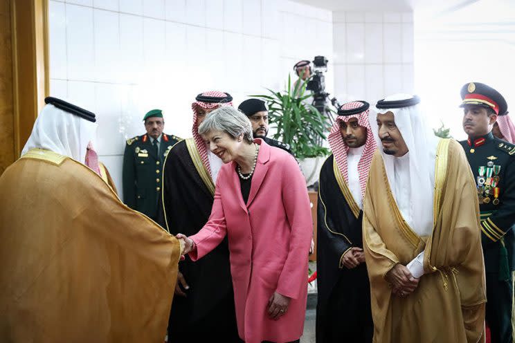 Theresa May, the British prime minister, in Saudi Arabia. (Photo: Getty Images)