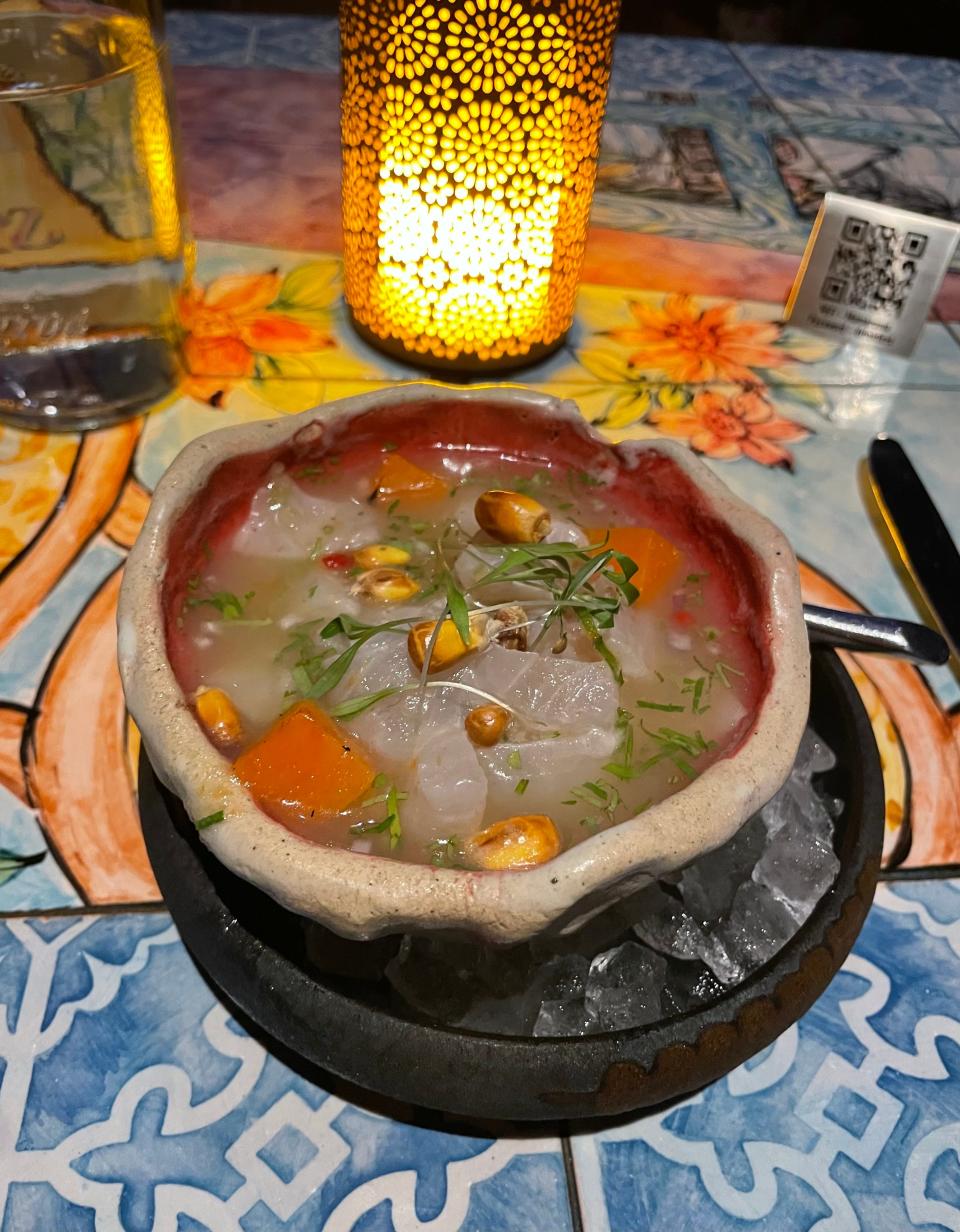 Ceviche in a bowl on ice