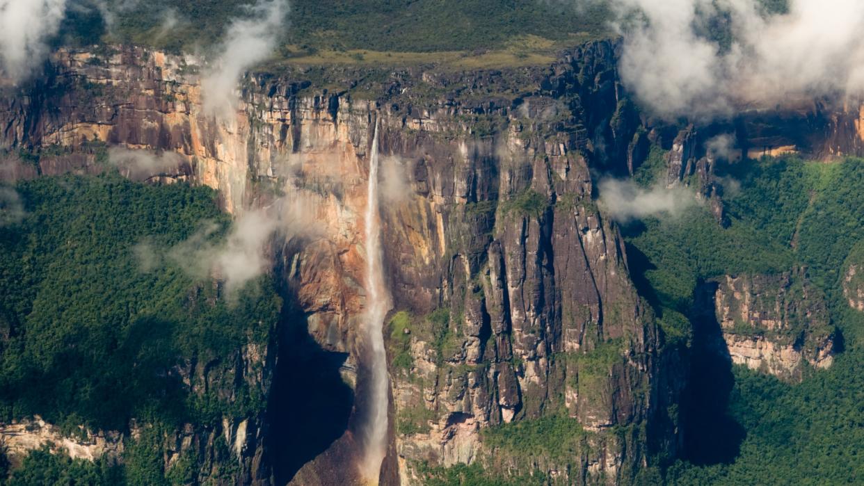  An aerial photograph of Angel Falls in Venezuela. 