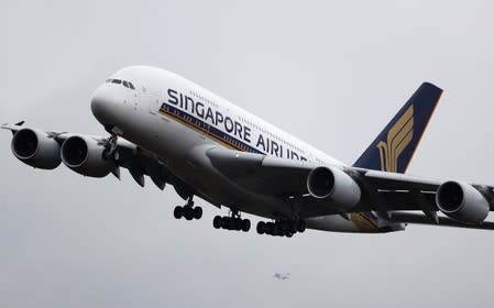 FILE PHOTO: An Airbus A380 of Singapore airlines approaches the airport in Frankfurt