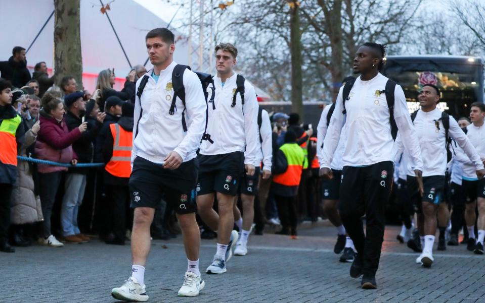 England's Owen Farrell and Maro Itoje arrive before the Autumn International match at Twickenham Stadium, London. - Ben Whitley/Getty Images