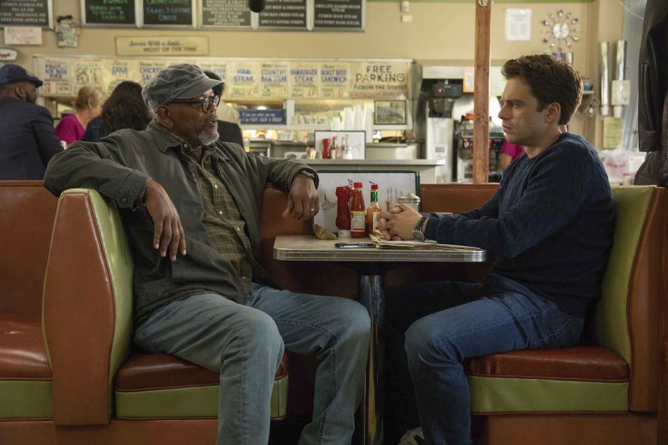 This image released by Roadside Attractions shows Samuel L. Jackson, left, and Sebastian Stan in a scene from "The Last Full Measure." (Jackson Lee Davis/Roadside Attractions via AP)