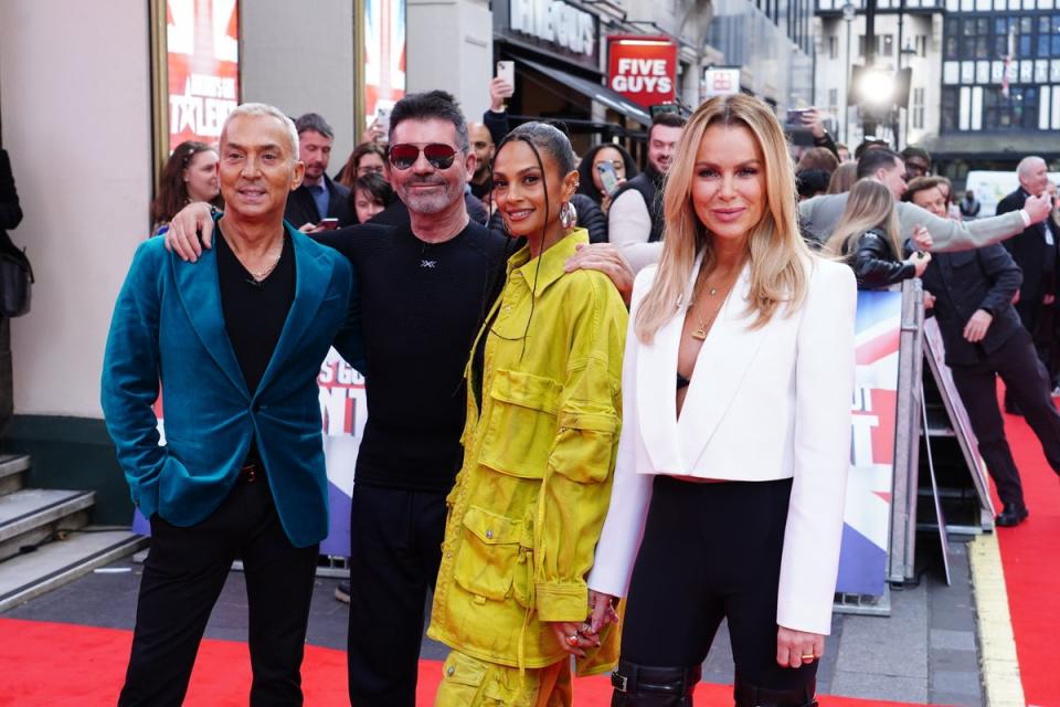 Bruno Tonioli, Simon Cowell, Alesha Dixon and Amanda Holden, arrive for Britain's Got Talent auditions (PA)