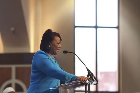 Dr. Bernice King, the daughter of Dr. Martin Luther King Jr., addresses the audience during The King Center's 47th Annual Martin Luther King Jr. Commemorative Service in Atlanta January 19, 2015. REUTERS/Christopher Aluka Berry