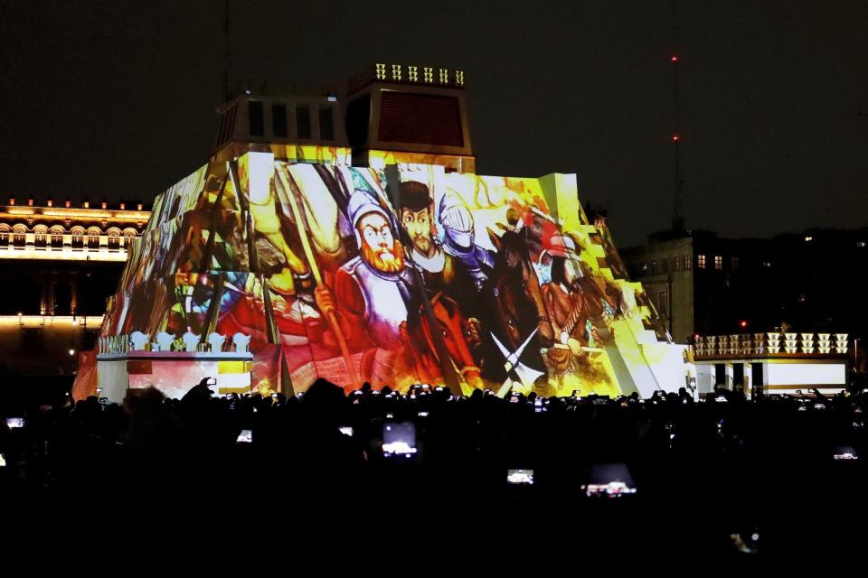 View of the pyramid and light show during a ceremony Aug. 13.