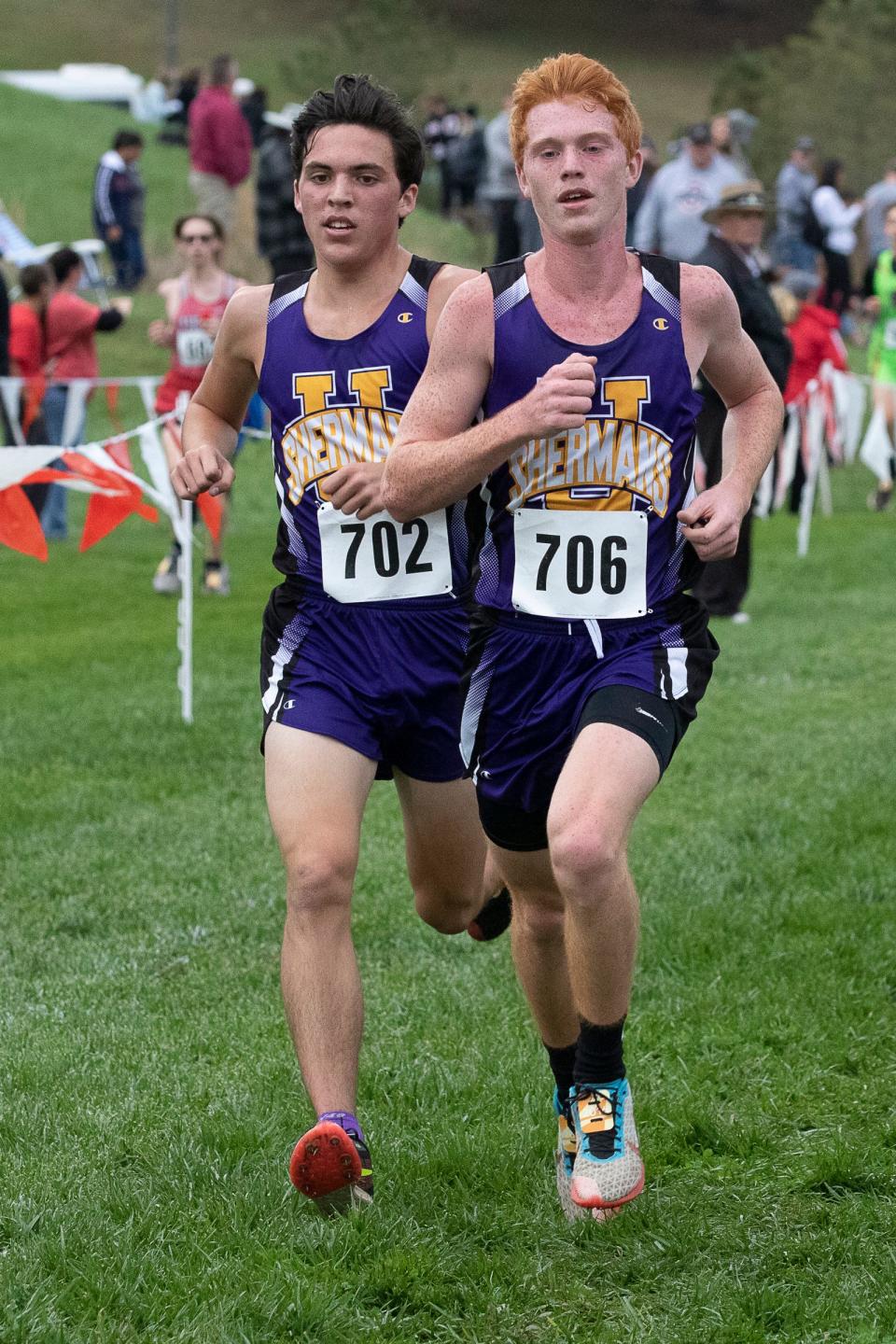 Unioto’s Corey Schobelock, right, and Gabe Lynch took first and second place respectively at the 2021 Southeast District Cross Country met on Oct. 23, 2021. Schobelock, a senior, was named the Gazette's cross country runner of the year.