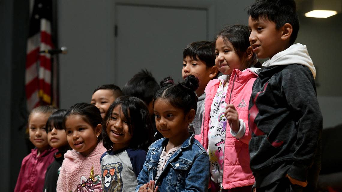 Kindergarteners from Myakka City Elementary School performed two songs at the Annual Migrant Tea hosted by Manatee Church Women United at Trinity United Methodist Church. Donations of handmade quilts, diapers and other gifts were gathered for local migrant families.