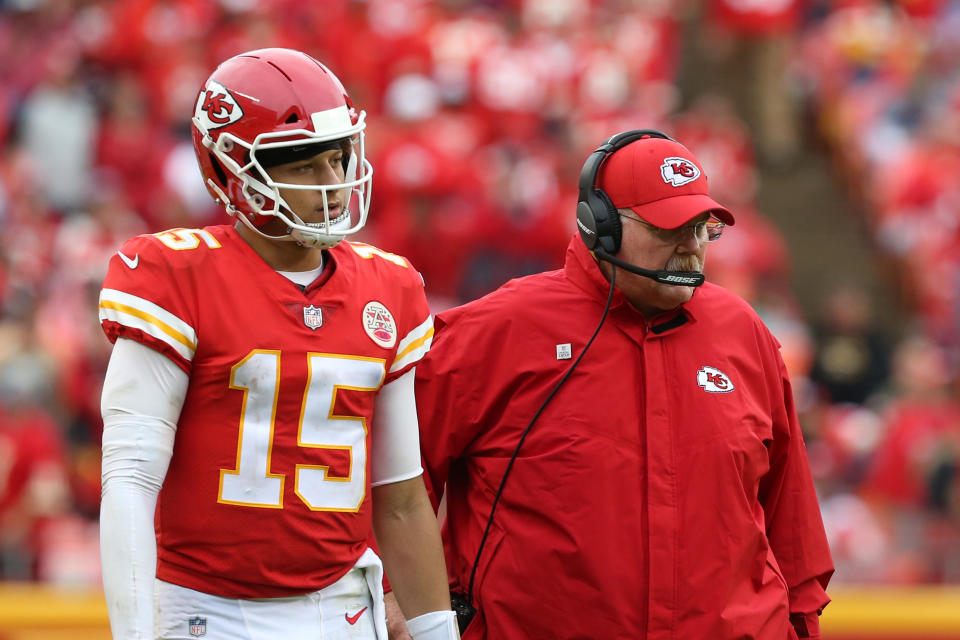 Andy Reid and Patrick Mahomes found themselves in the uncomfortable position of welcoming a man recently tied to a child abuse investigation. (Getty)