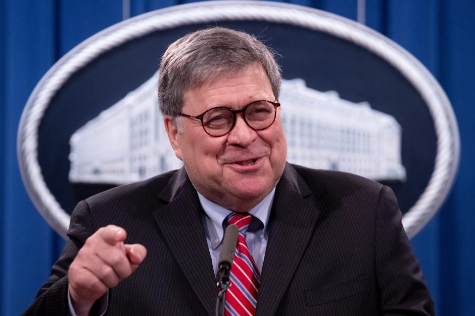 US Attorney General Bill Barr holds a news conference on  21 December 2020 (Getty Images)