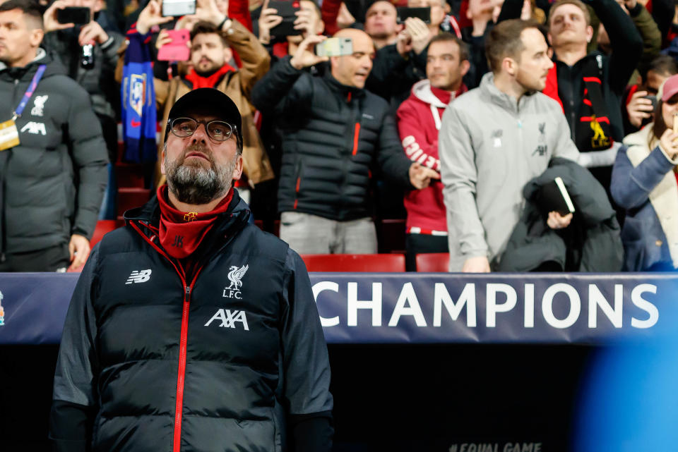 Liverpool manager Jurgen Klopp wasn't happy after his team lost to Atletico Madrid. (Roland Krivec/Getty)