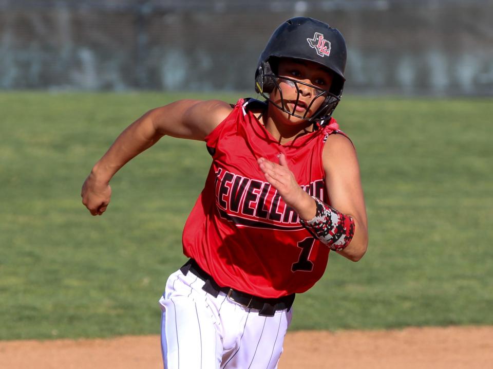 Levelland's Saydi Mendez runs the bases in a District 5-4A softball game on Friday, April 21, 2023 at Levelland High School.