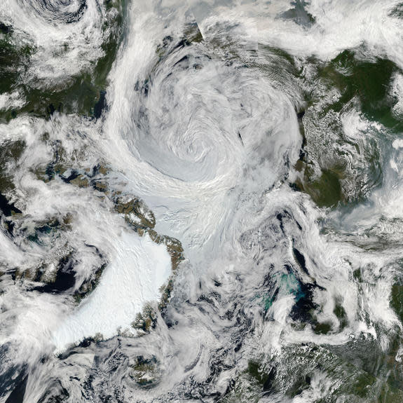 An Arctic storm captured by satellite in natural light on Aug. 6, 2012.