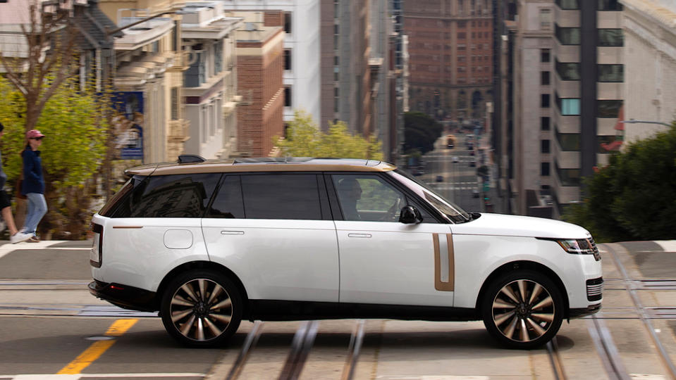 Piloting the long-wheelbase version of the 2022 Range Rover SV through San Francisco. - Credit: Nick Dimbleby