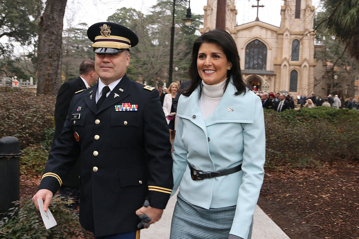 File: Governor Nikki Haley, joined by her husband Michael, head to the State House to be sworn in after the Inaugural Prayer service held at Trinity Episcopal Cathedral Wednesday, Jan. 14, 2015 in Columbia, S.C.  / Credit: Kim Foster-Tobin/The State/Tribune News Service via Getty Images