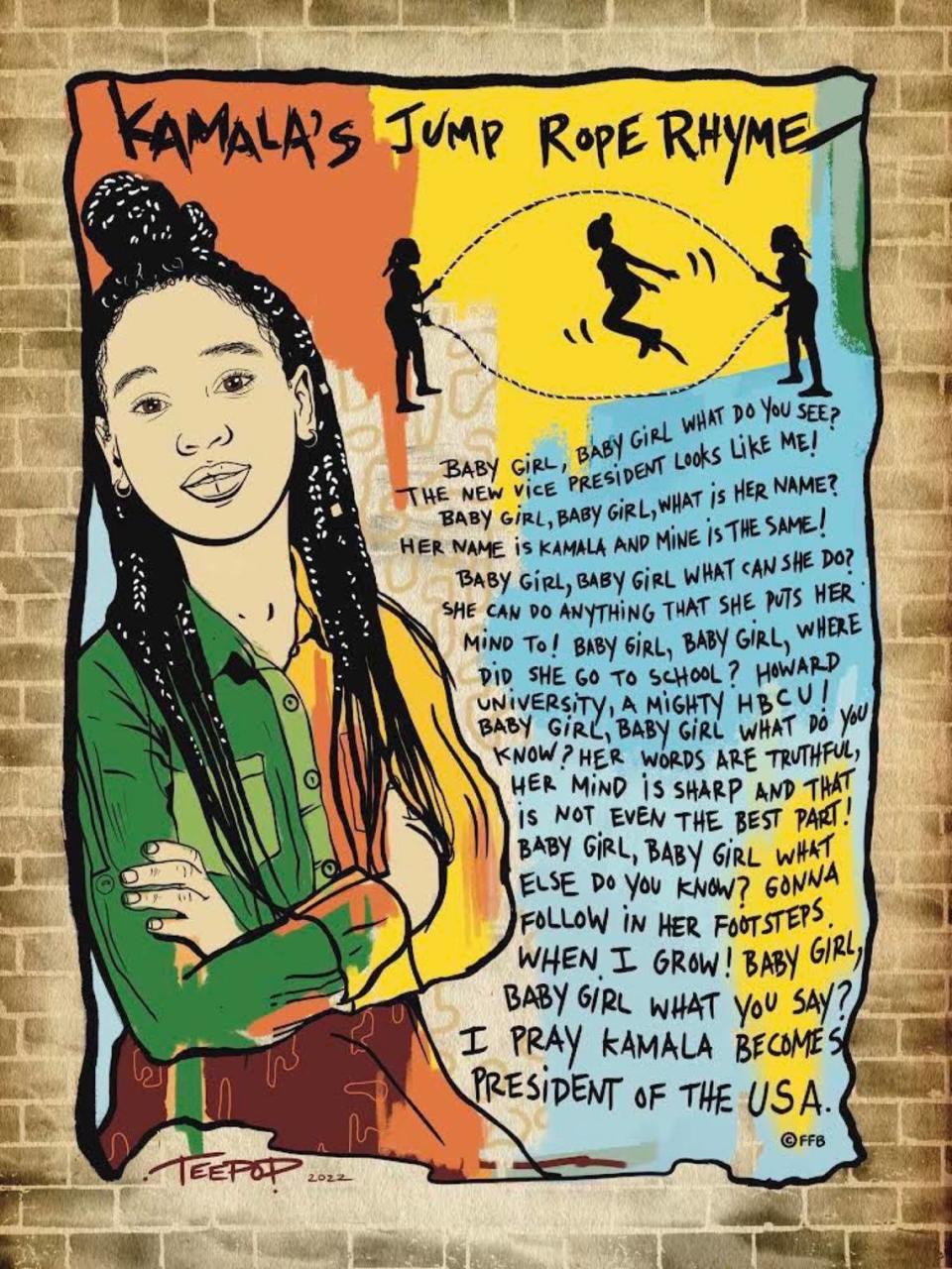 The “Kamala’s Jump Rope Rhyme” poster. The artist is Tee Davis, aka Tee Pop.