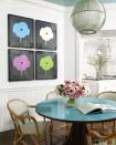 <p>Inside a stylish <a rel="nofollow noopener" href="https://www.elledecor.com/design-decorate/house-interiors/a8230/house-tour-park-avenue-apartment-ellie-cullman/" target="_blank" data-ylk="slk:Park Avenue apartment;elm:context_link;itc:0;sec:content-canvas" class="link ">Park Avenue apartment</a>, the kitchen features chairs by <a rel="nofollow noopener" href="http://www.tkcollections.com/" target="_blank" data-ylk="slk:TK Collections;elm:context_link;itc:0;sec:content-canvas" class="link ">TK Collections</a> that surround a custom-made painted glass–topped table in the breakfast area; the silk-screens are by Donald Sultan, and the 1960s light fixture is English.</p>