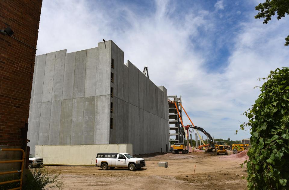 Construction advances on the Sioux Steel District on Thursday, June 30, 2022, in Sioux Falls.