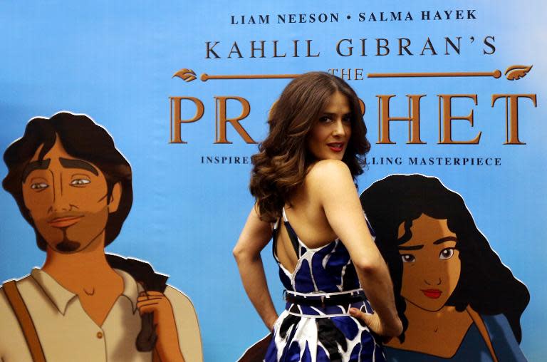 Mexican-US actress and producer Salma Hayek poses for a photograph ahead of a press conference on April 27, 2015, to promote her film "The Prophet" in the Lebanese capital Beirut