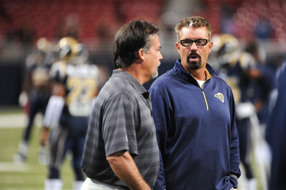Jeff Fisher, left, and Gregg Williams, right, hired Jim Schwartz in Tennessee in 1999 after he was not retained by new Baltimore Ravens coach Brian Billick.