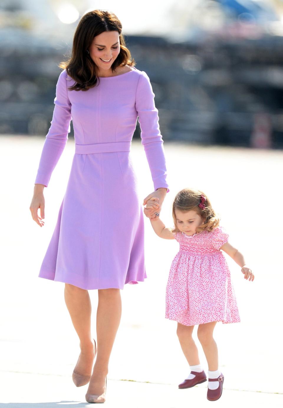 Catherine, Duchess of Cambridge and Princess Charlotte of Cambridge depart from Hamburg airport on the last day of their official visit to Poland and Germany on July 21, 2017 in Hamburg, Germany