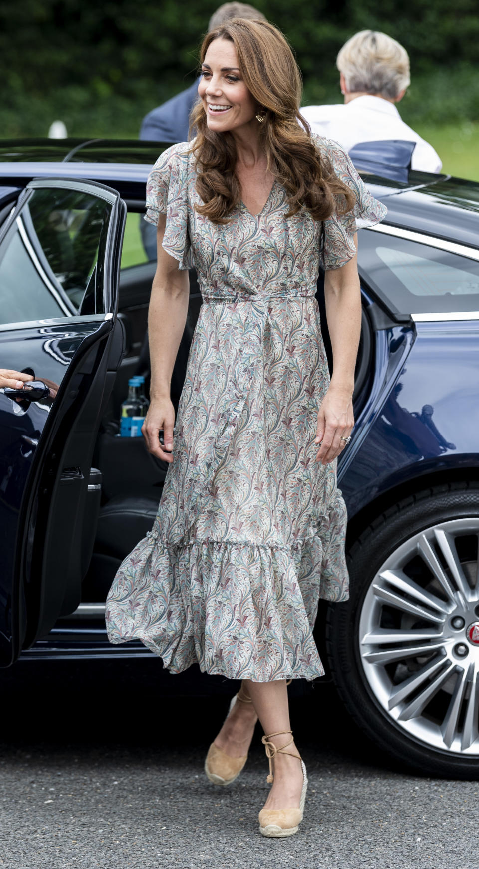 The Duchess of Cambridge wore a breezy paisley print dress for the Kingston engagement [Photo: Getty]