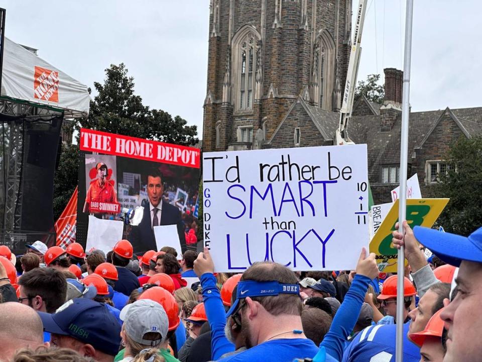 Signs from College Football Gameday before Duke hosts Notre Dame.