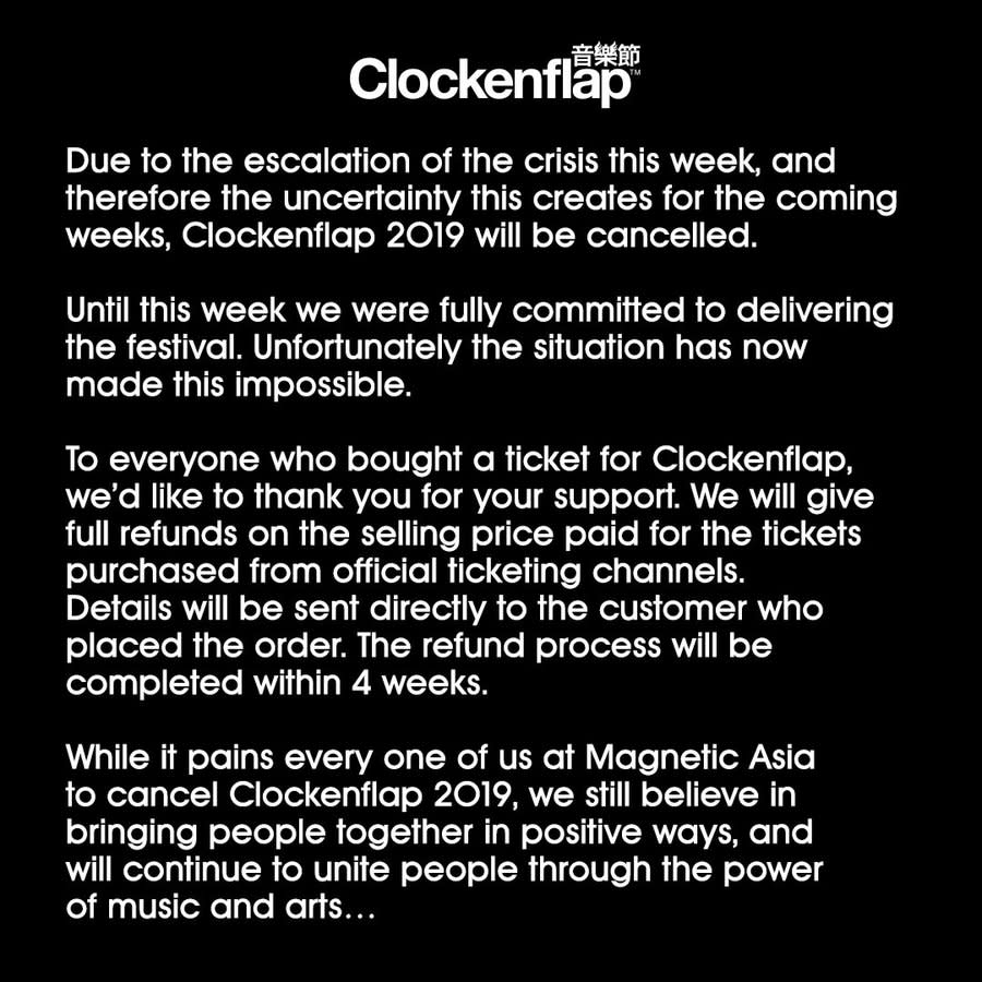 Clockenflap cancellation notice