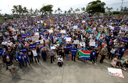 Demonstrators take part in a protest calling for the removal of South Africa's President Jacob Zuma in Durban. REUTERS/Rogan Ward