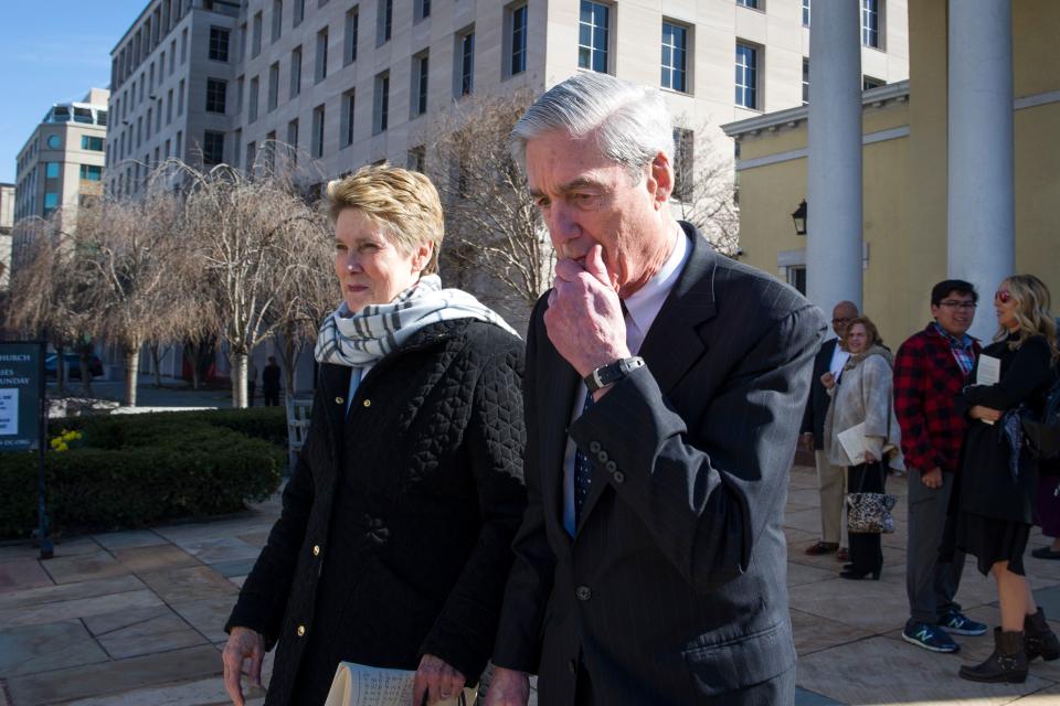 Special counsel Robert Mueller and his wife, Ann, at a church across from the White House on March 24, 2019.