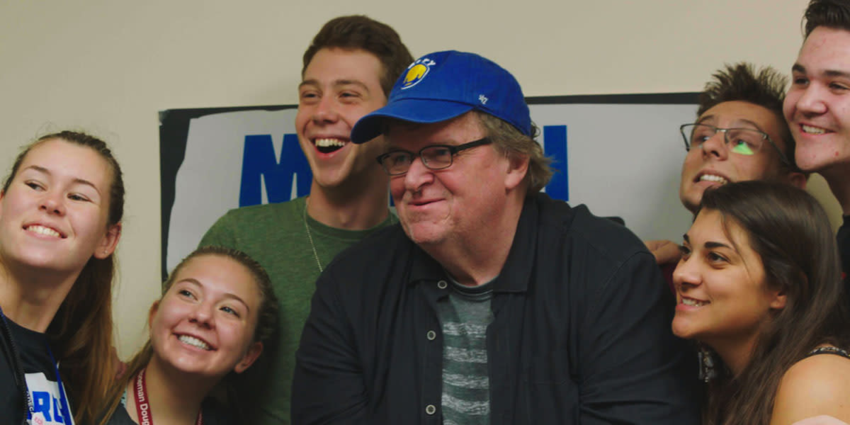 Michael Moore is joined by Parkland shooting survivors in<em>Fahrenheit 11/9</em><em>. </em>(Photo: TIFF)