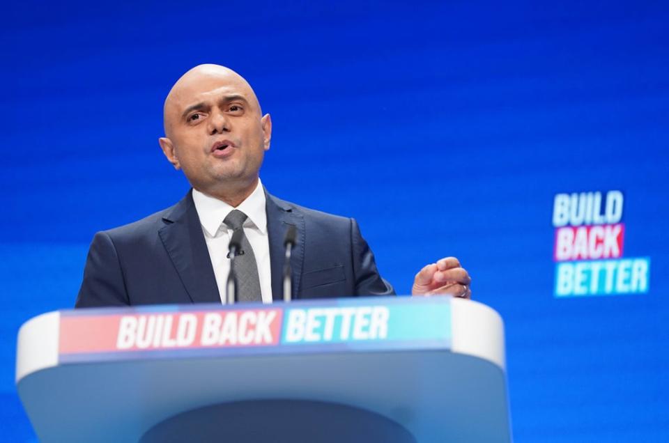 Health Secretary Sajid Javid making his keynote address to the Conservative Party conference in Manchester (Stefan Rousseau/PA) (PA Wire)