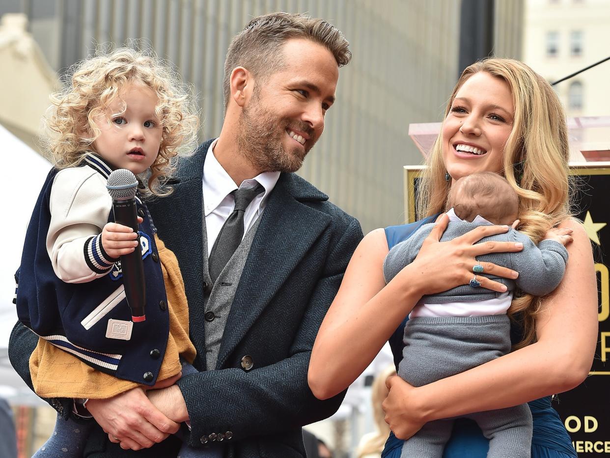 Ryan Reynolds and Blake Lively with daughters James Reynolds and Ines Reynolds attend the ceremony honoring Ryan Reynolds with a Star on the Hollywood Walk of Fame on December 15, 2016 in Hollywood, California