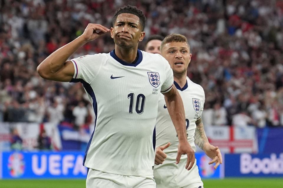 Jude Bellingham scored a header 13 minutes into England’s Group C opening game (Martin Rickett/PA) (PA Wire)