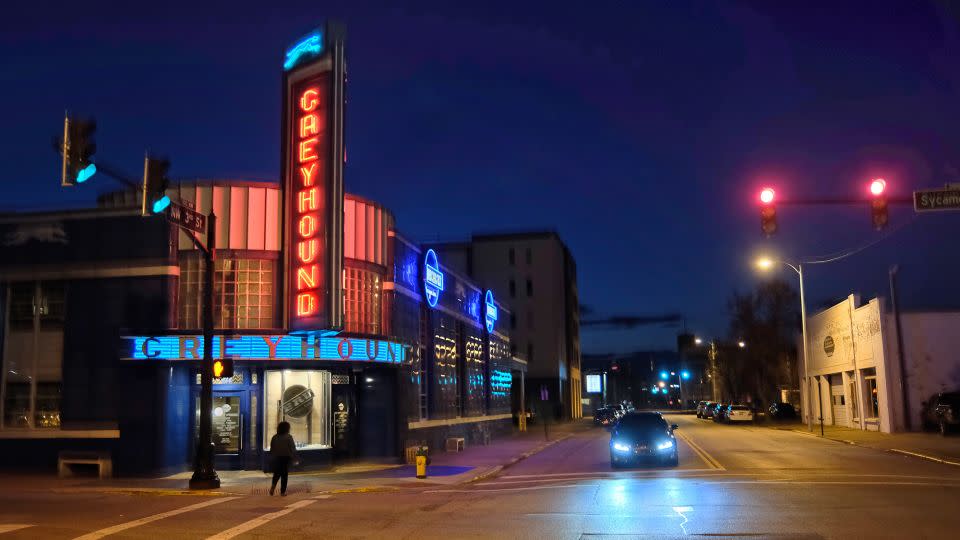 The former Greyhound terminal in Evansville, Indiana, was built in 1938 and today is preserved as a hamburger restaurant. - Michael S. Williamson/The Washington Post/Getty Images