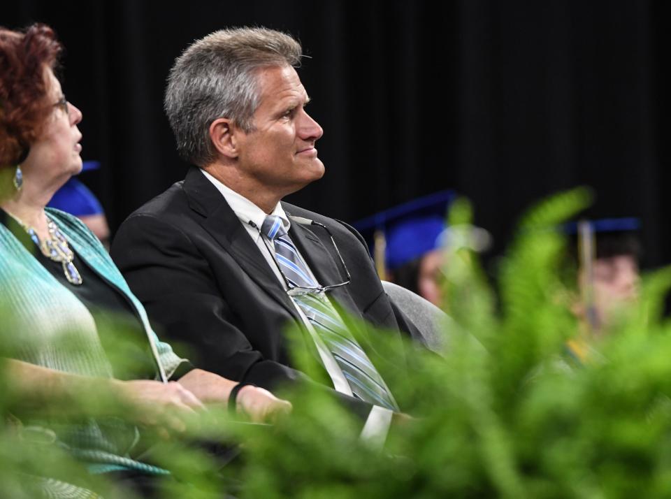 Robbie Binnicker, Anderson School District School District One, listens during the 2023 Wren High School commencement ceremony at Littlejohn Coliseum in Clemson, S.C. Friday, May 26, 2023.  