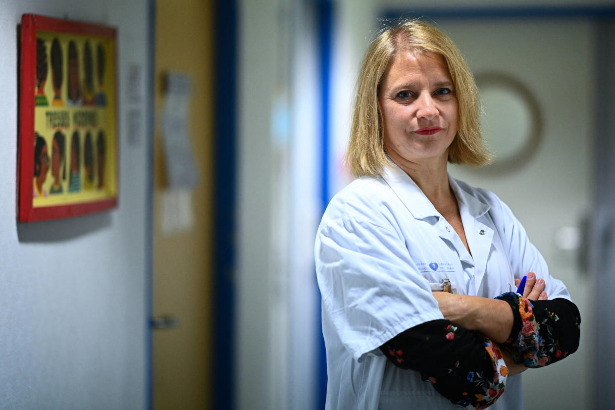 Head of the Infectious Diseases Department at the Saint-Antoine Hospital (AP-HP) Karine Lacombe poses at the Saint-Antoine Hospital in Paris, on November 10, 2020. (Photo by Anne-Christine POUJOULAT / AFP)