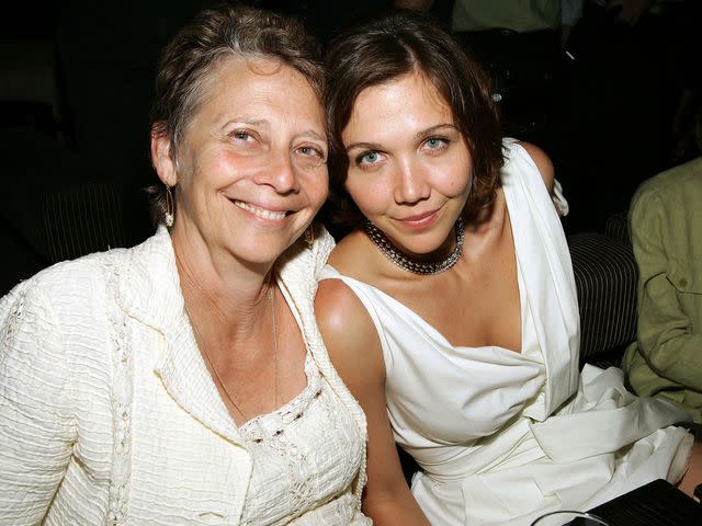 <p>Evan Agostini/Getty</p> Maggie Gyllenhaal and Naomi Foner attend the "Happy Endings" premiere after party in 2005
