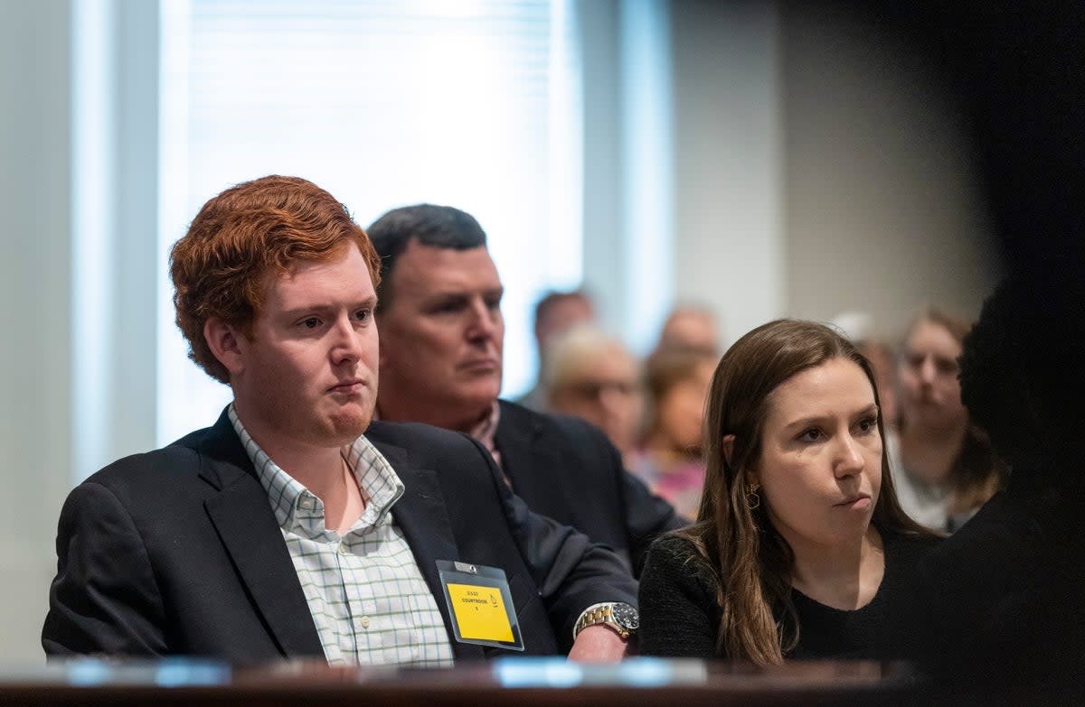 Buster Murdaugh with his girlfriend during his father’s double murder trial (AP)
