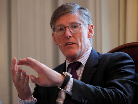 FILE PHOTO: Michael Corbat, CEO of Citigroup gestures during a panel discussion at the Swiss-American Chamber of Commerce in Zurich, Switzerland January 18, 2019. REUTERS/Arnd WIegmann/File Photo