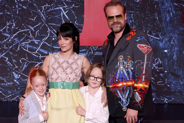 <p>Arturo Holmes/WireImage</p> Lily Allen with David Harbour and her daughters