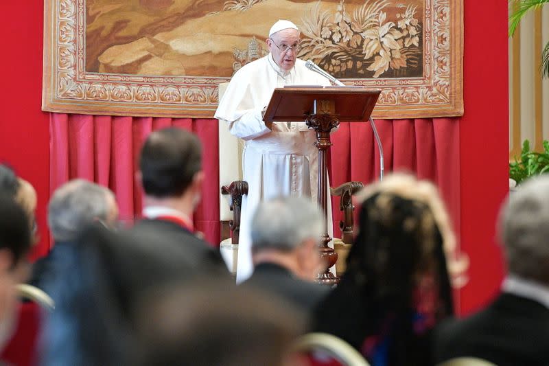 Pope Francis addresses members of the Diplomatic Corps accredited to the Holy See at the Vatican