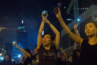 Pro-democracy demonstrators attend a rally in Admiralty, Hong Kong, on October 1, 2014