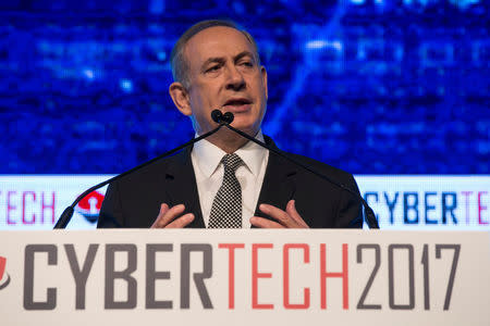 Israeli Prime Minister Benjamin Netanyahu delivers a speech at a Cyber Security Conference in Tel Aviv, Israel January 31, 2017. REUTERS/Baz Ratner