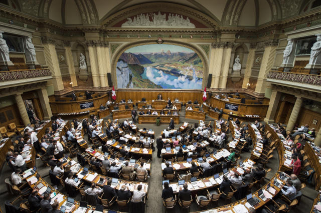 FILE - An overview of the Swiss parliament in Bern, Switzerland, Sept. 15, 2014. Switzerland’s lower house of parliament has voted to tighten ties with the legislature in Taiwan, a move that could further rankle China after recent visits by Western lawmakers to the island. The Swiss National Council voted 97-87 with eight abstentions late Tuesday, May 2, 2023, to instruct parliamentary offices to “strengthen” relations with Taiwan’s Yuan legislature. (Peter Schneider/Keystone via AP, File)