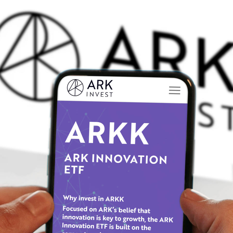 Phone screen showing Ark Invest webpage.