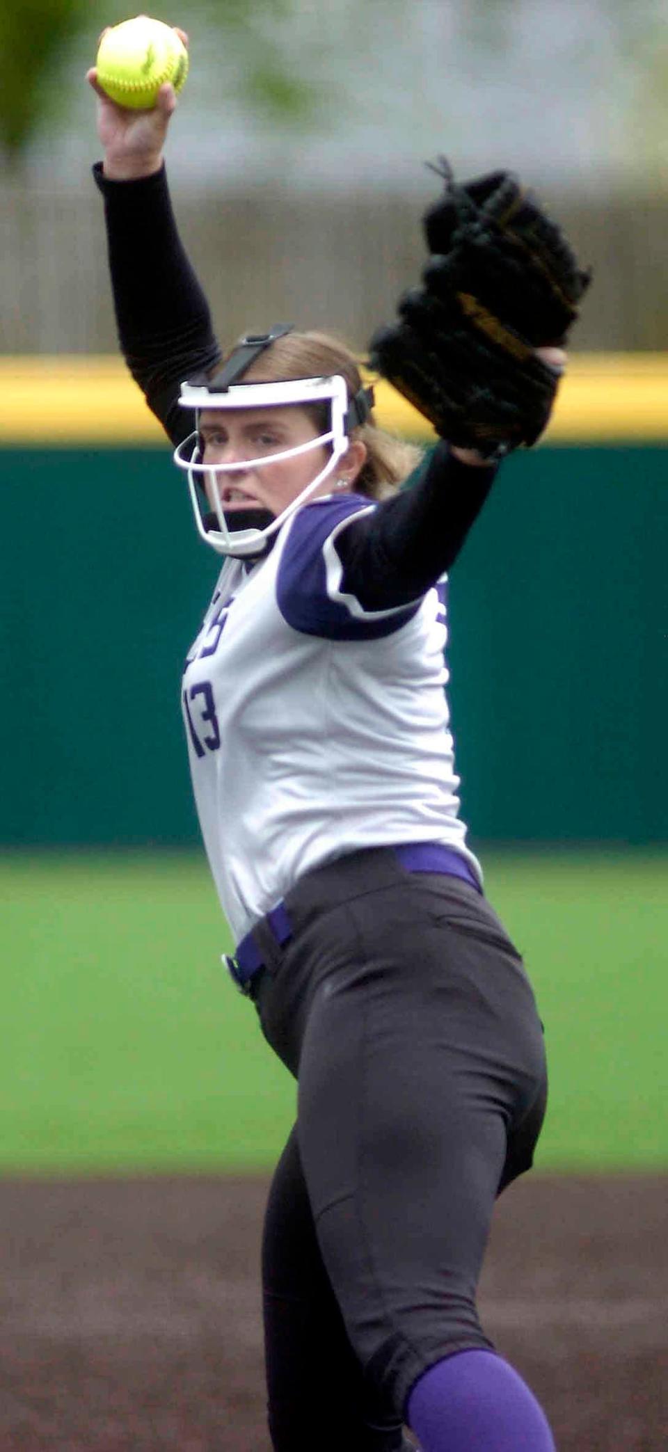 Ashland University's Mady Hannahs (13) pitches during softball action between Tiffin University and Ashland University Saturday April 29,2023 at the Ashland University softball complex.  Steve Stokes/for Ashland Times-Gazette