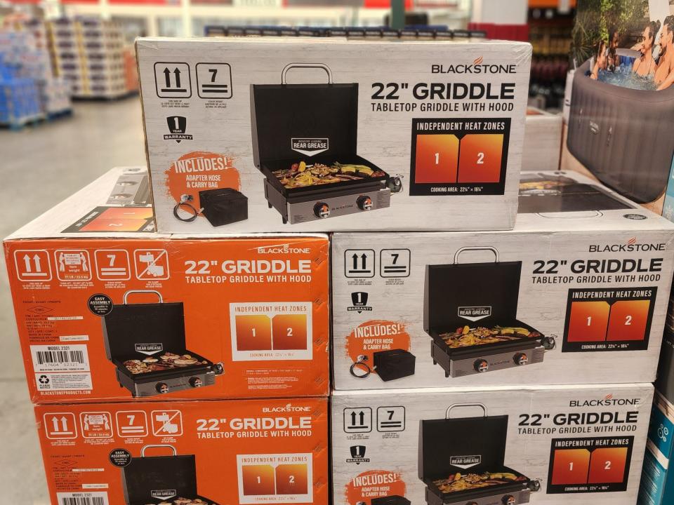 Stacked boxes of Blackstone griddle