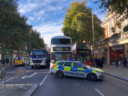 Police cars are seeen in central London, Britain November 2, 2018, in this picture obtained from social media. BEN SABET /via REUTERS