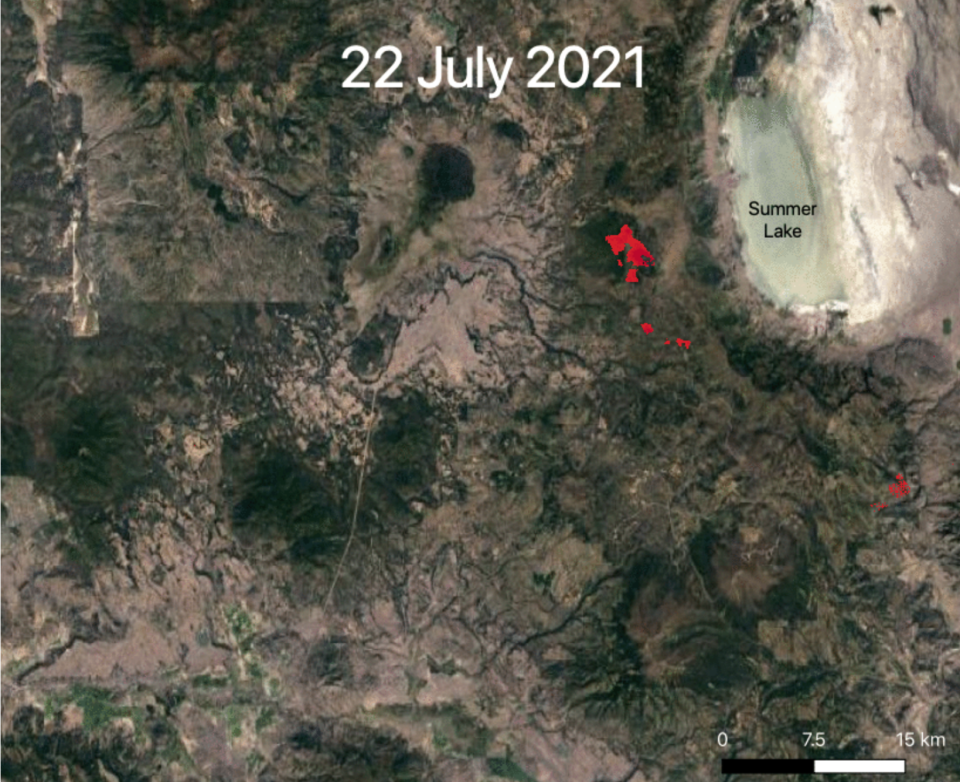 Images from the International Space Station shows how far the Bootleg Fire had spread by July 22 (NASA)